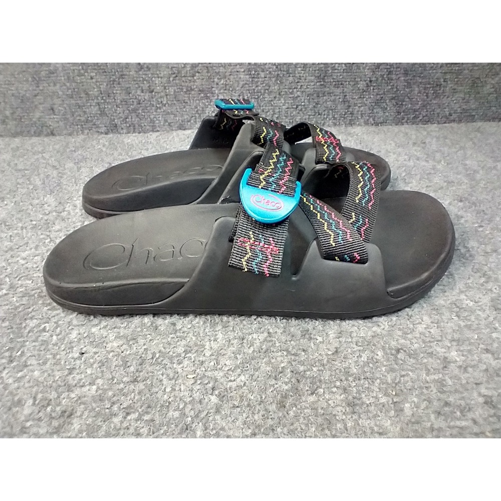 Chaco Chillos Slide Sandals Men 10 Black Multi Color Strap Adjustable Buckle